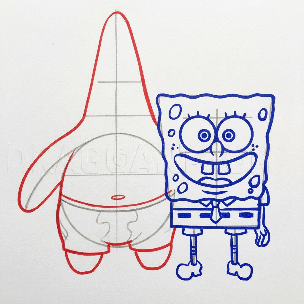 How to Draw SpongeBob and Patrick Easy Step by Step – Step 6