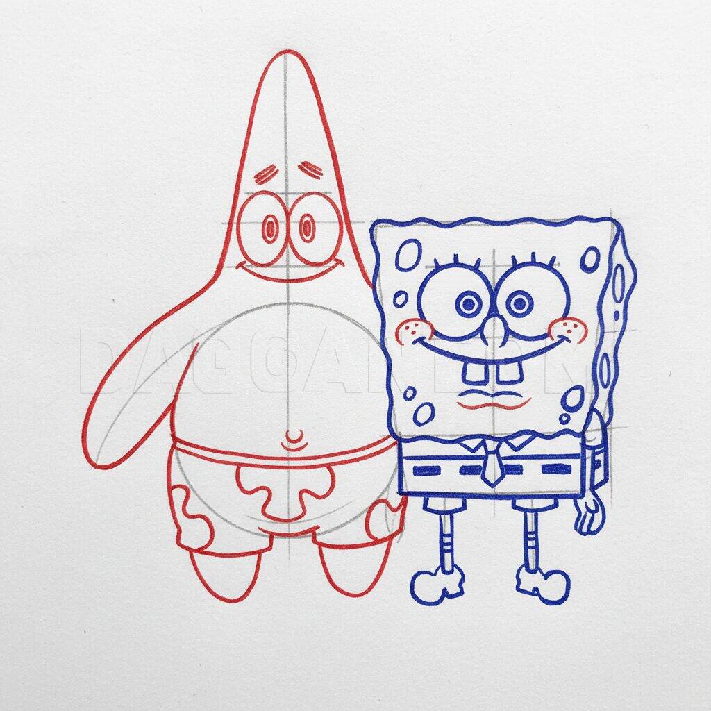 How to Draw SpongeBob and Patrick Easy Step by Step – Step 7