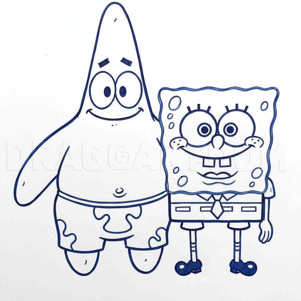 How to Draw SpongeBob and Patrick Easy Step by Step – Step 9