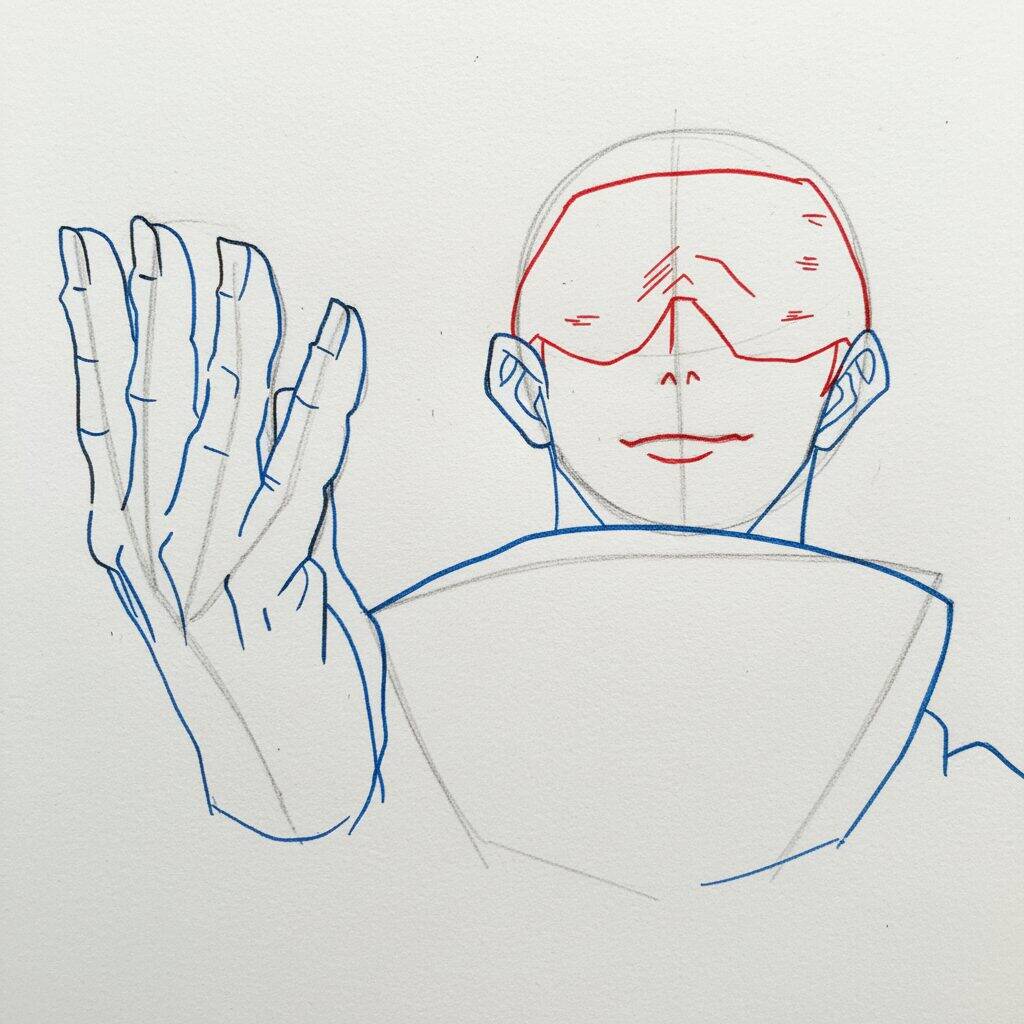 Como Desenhar o Gojo Satoru Passo a Passo – Passo 4