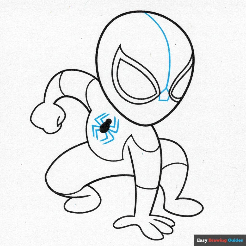 Como Desenhar o Homem Aranha – Tutorial de desenho Passo a Passo – Passo 7