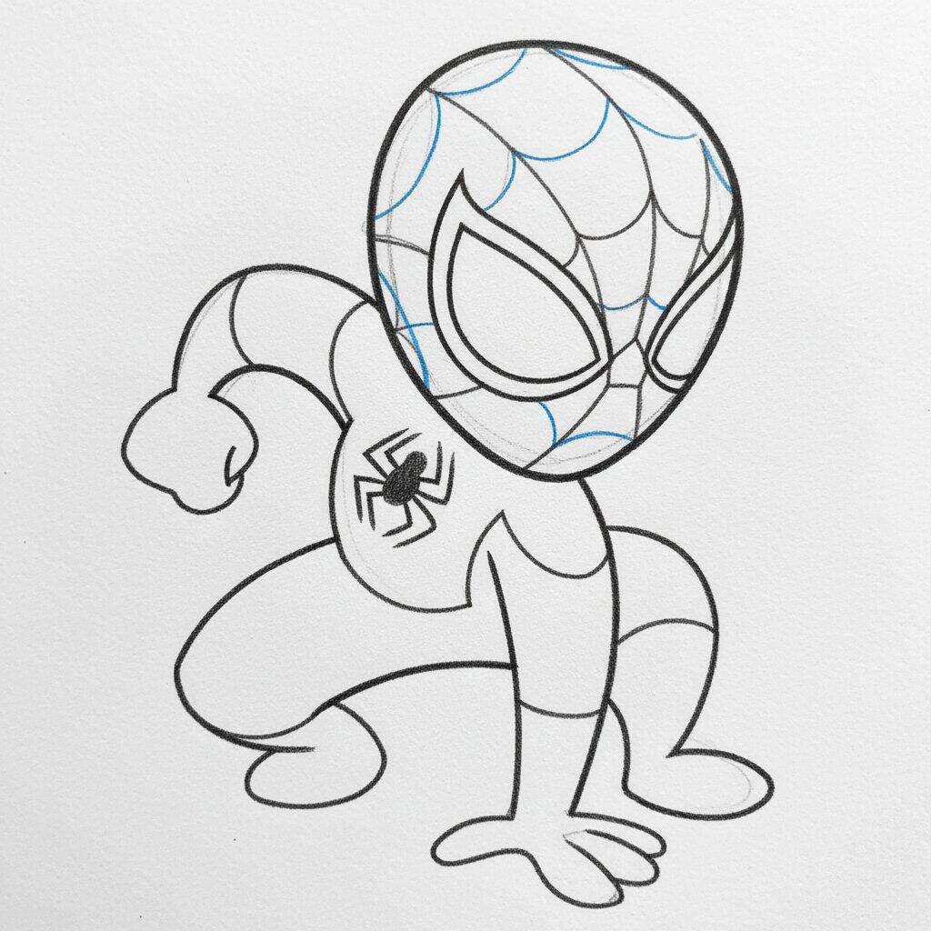 Como Desenhar o Homem Aranha – Tutorial de desenho Passo a Passo – Passo 9