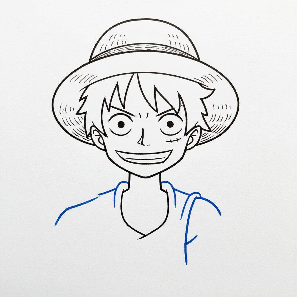 Como Desenhar o Luffy de One Piece – Passo a Passo Fácil – Passo 5