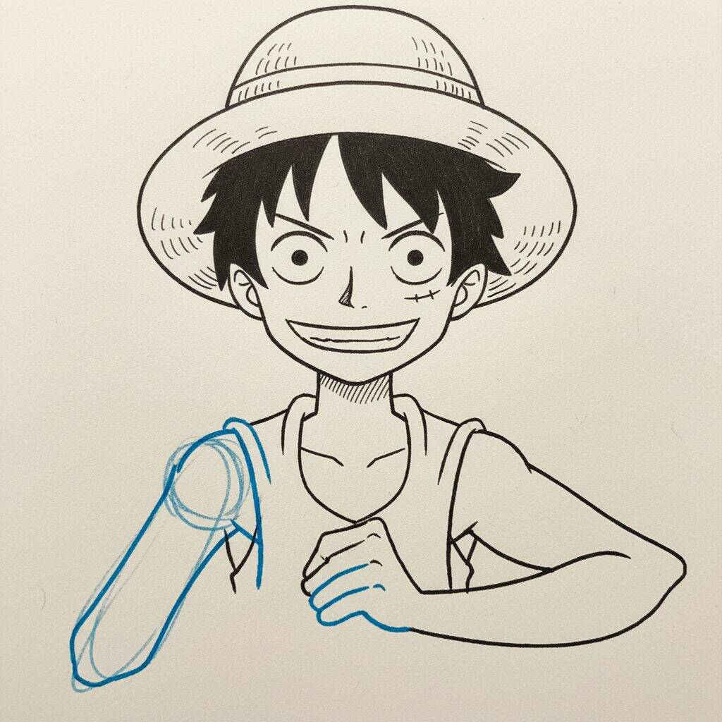 Como Desenhar o Luffy de One Piece – Passo a Passo Fácil – Passo 7