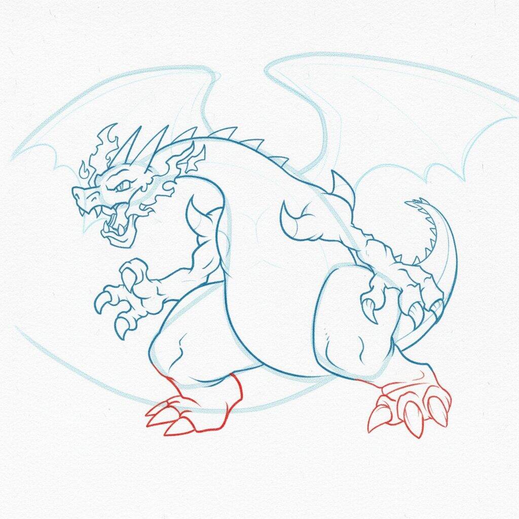 Como Desenhar o Mega Charizard – Tutorial de desenho Passo a Passo – Passo 10