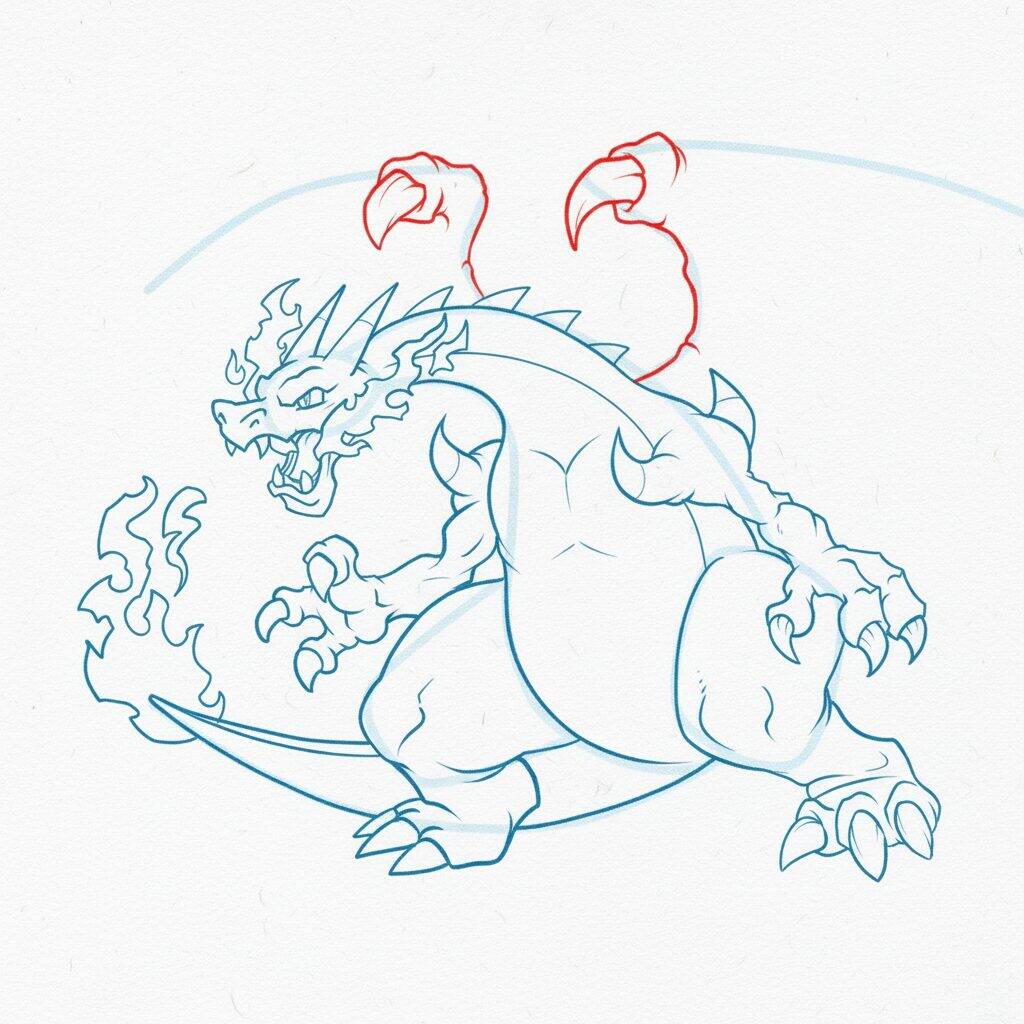 Como Desenhar o Mega Charizard – Tutorial de desenho Passo a Passo – Passo 13