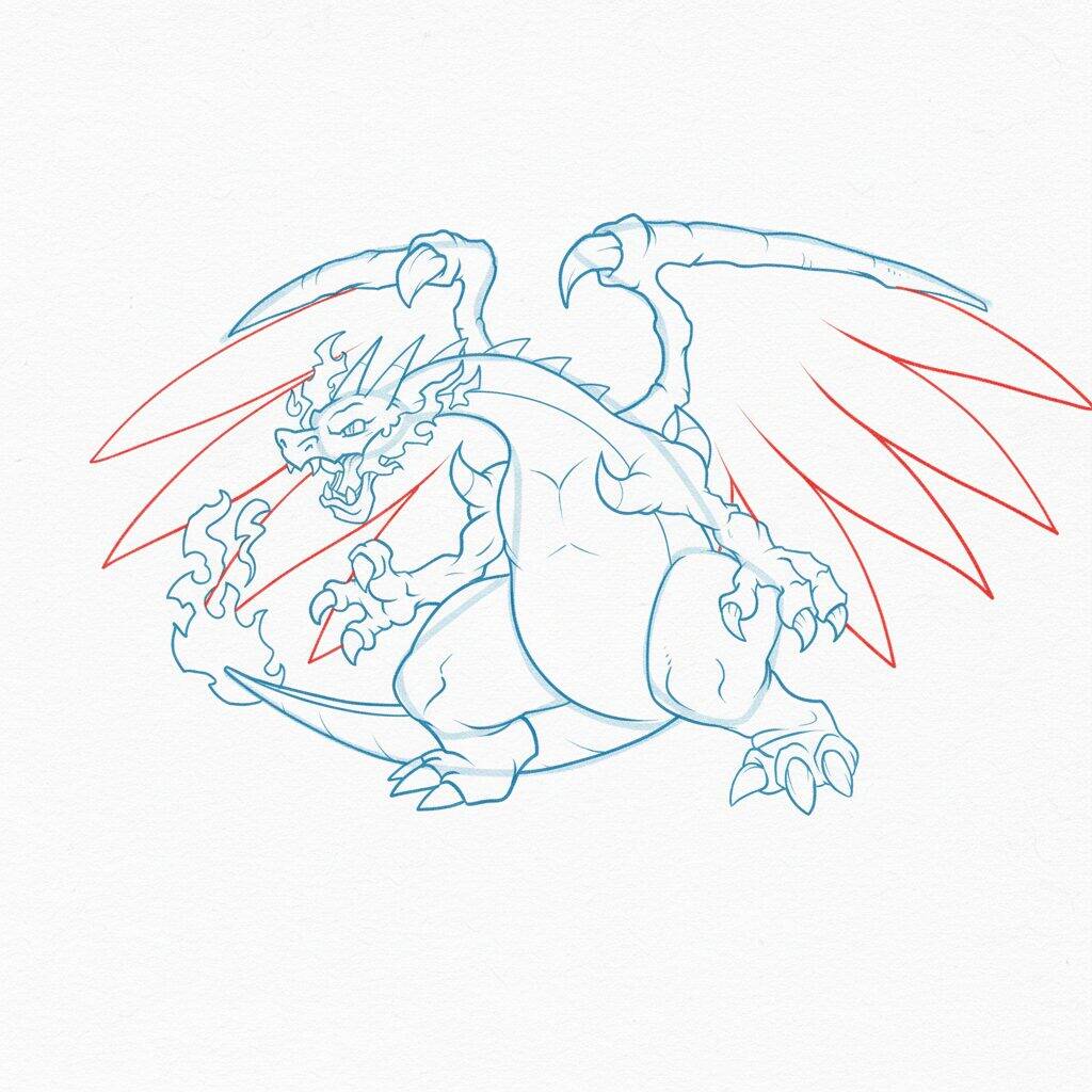 Como Desenhar o Mega Charizard – Tutorial de desenho Passo a Passo – Passo 15