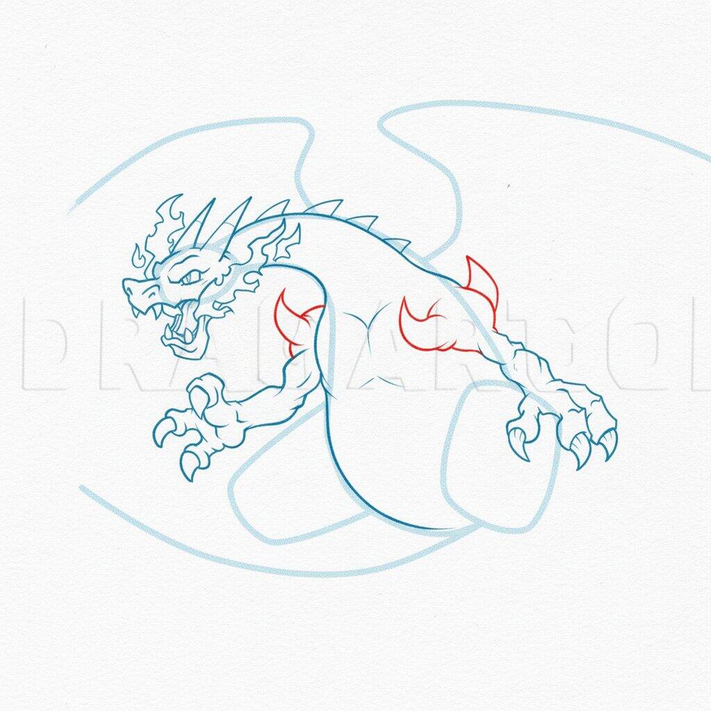 Como Desenhar o Mega Charizard – Tutorial de desenho Passo a Passo – Passo 8