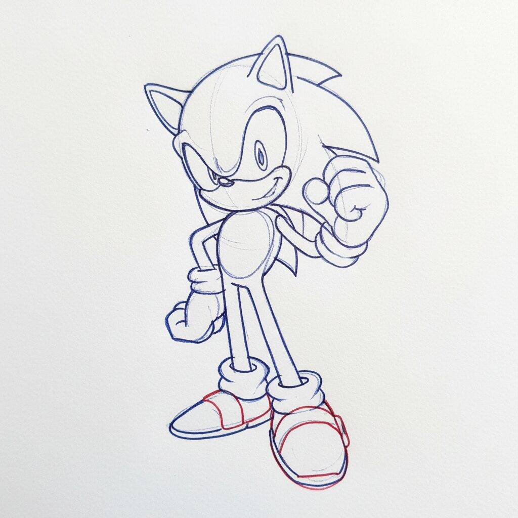 How to Draw Sonic the Hedgehog – Step by Step Drawing Tutorial – Step 9