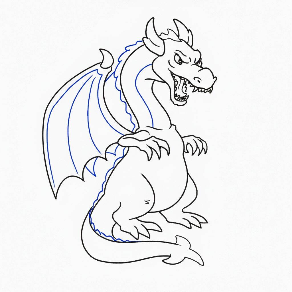 Como Desenhar um Dragão cuspindo fogo – Passo 7