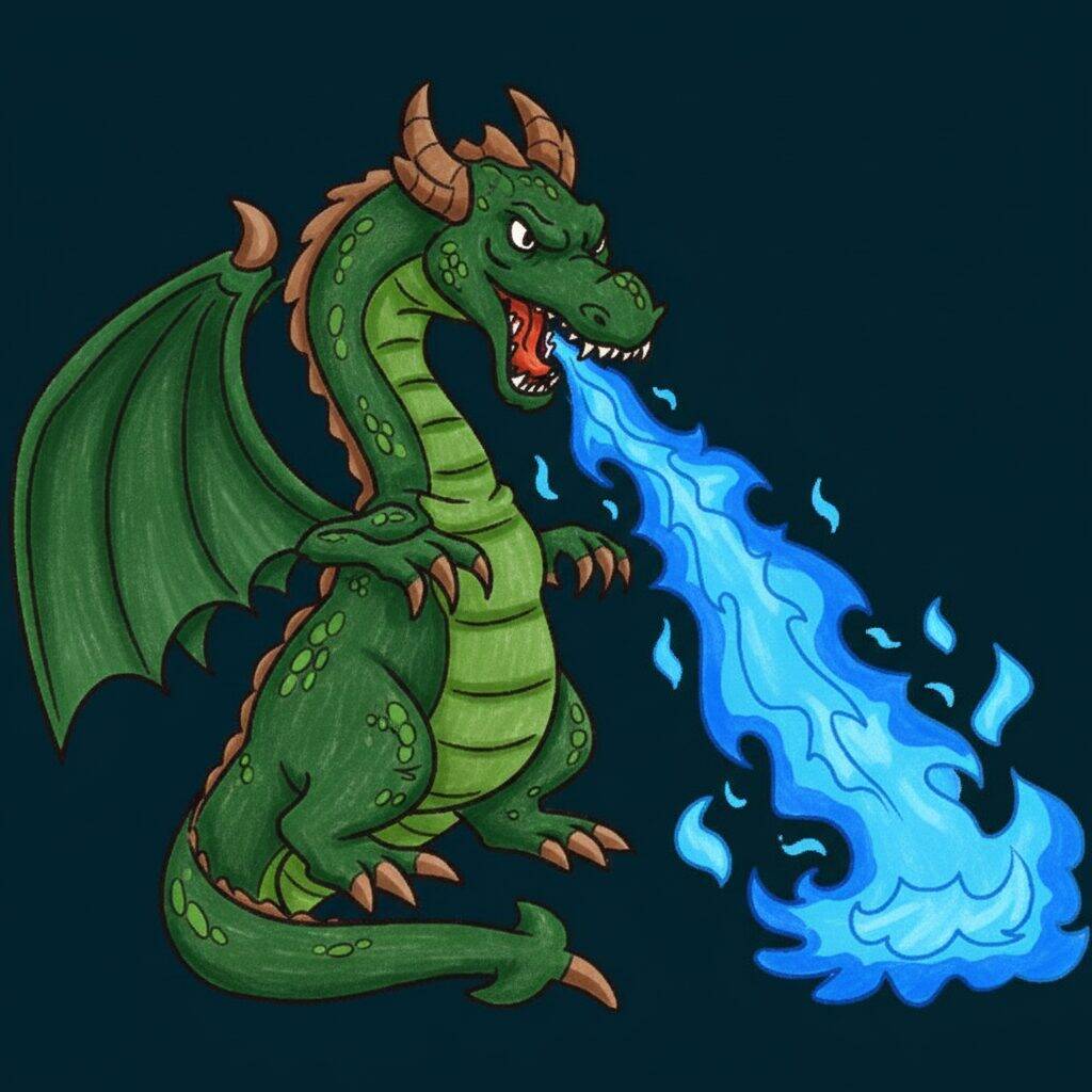 Como Desenhar um Dragão cuspindo fogo – Passo 9