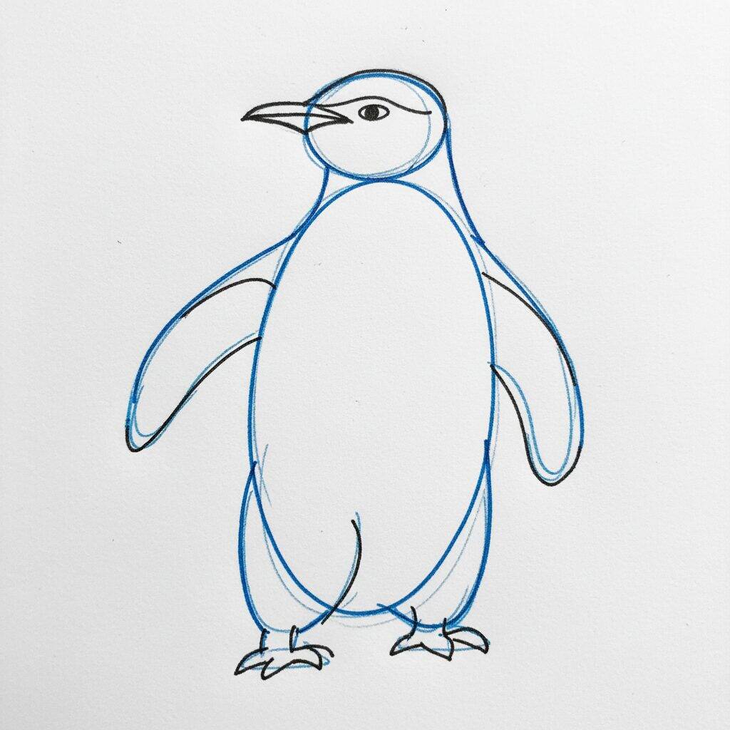 Como Desenhar um Pinguim Realista – Passo a Passo – Passo 3