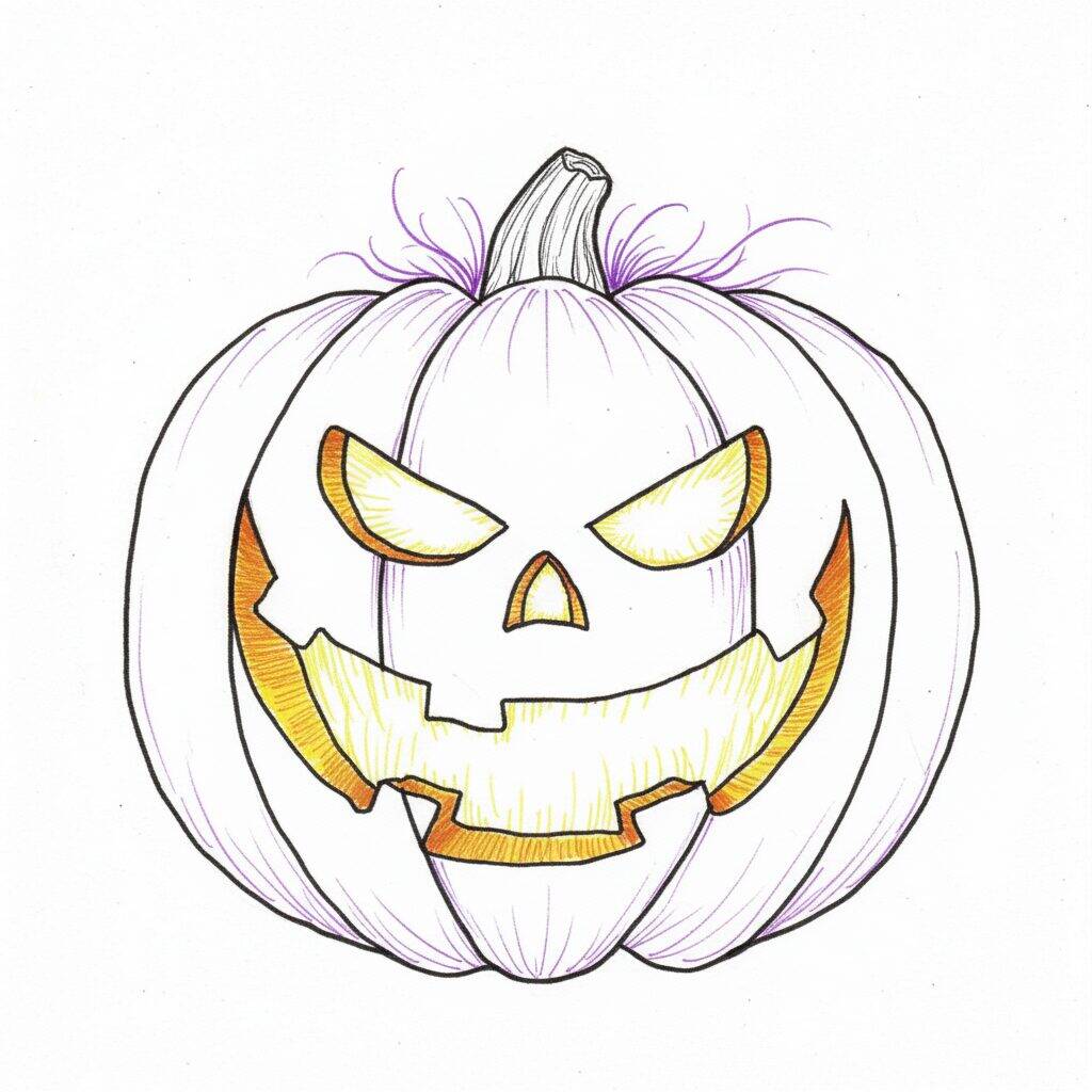Como Desenhar uma Abóbora de Halloween – Passo a Passo Fácil – Passo 8