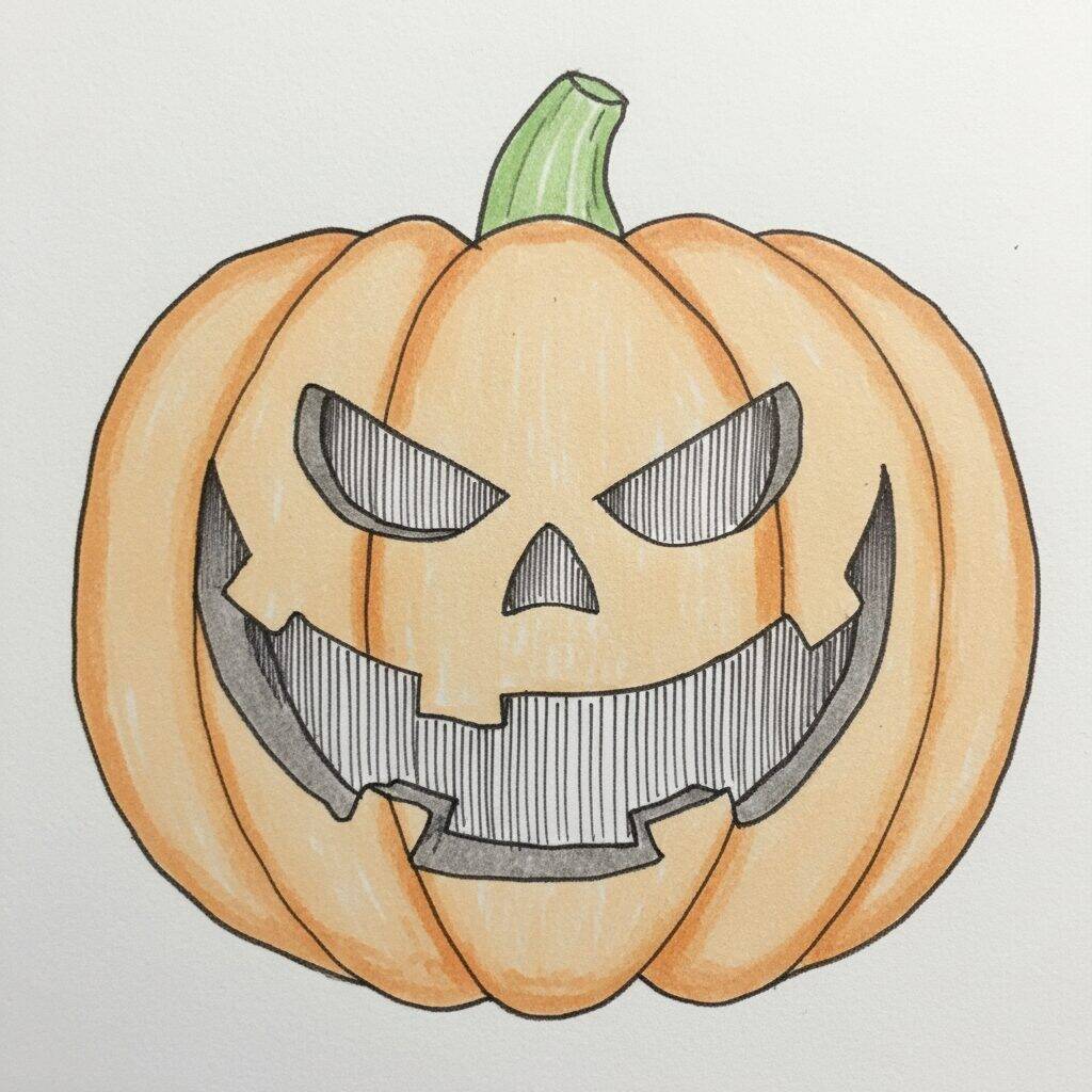 Como Desenhar uma Abóbora de Halloween – Passo a Passo Fácil – Passo 9