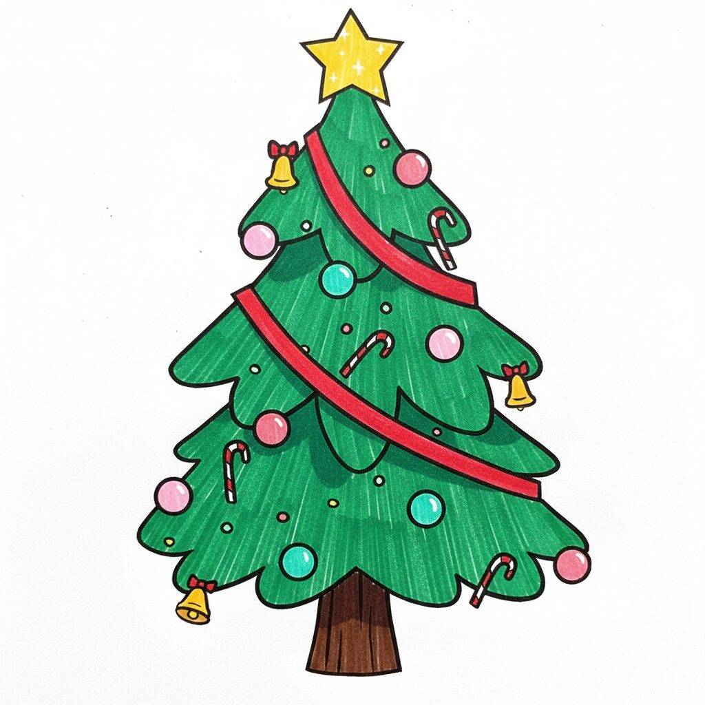 How to Draw a Christmas Tree Step by Step – Step 9