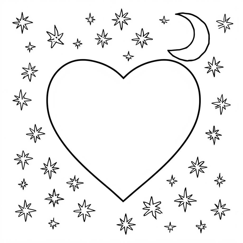 Coracao com Estrelas (Desenho para Colorir)