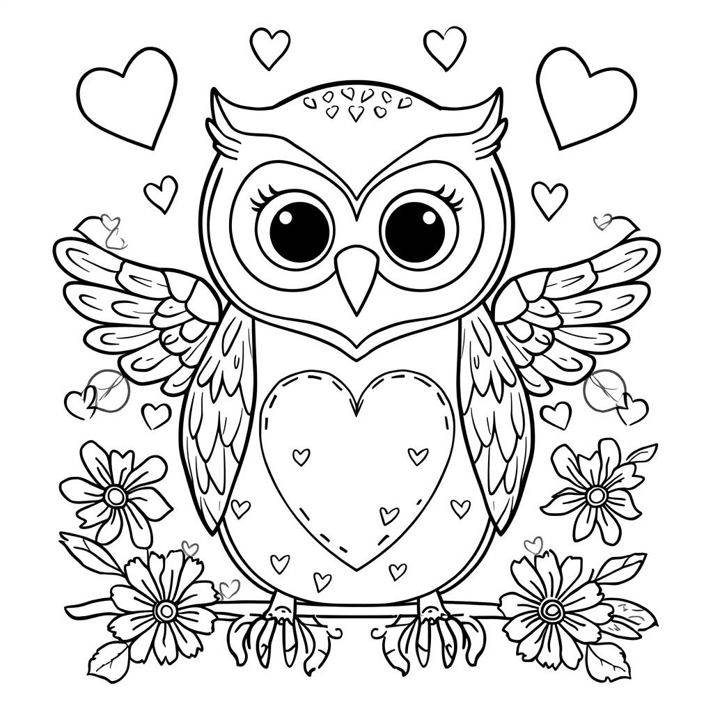 Coruja com Coracao (Desenho para Colorir)