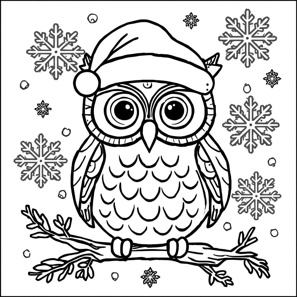 Coruja de Natal (Desenho para Colorir)