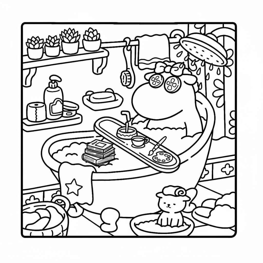 Cozy Friends no banho (Desenho para Colorir)