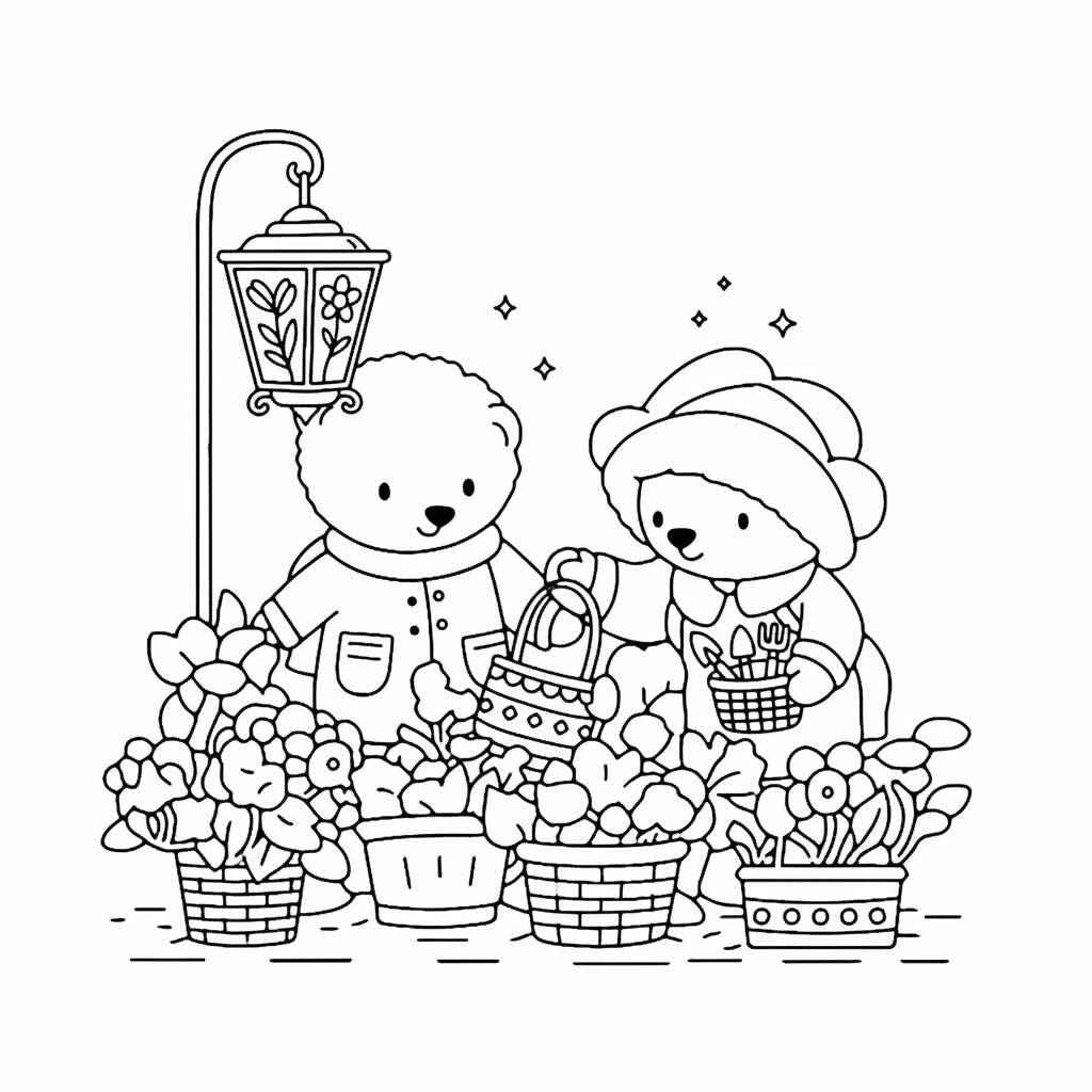 Cozy Friends no jardim (Desenho para Colorir)