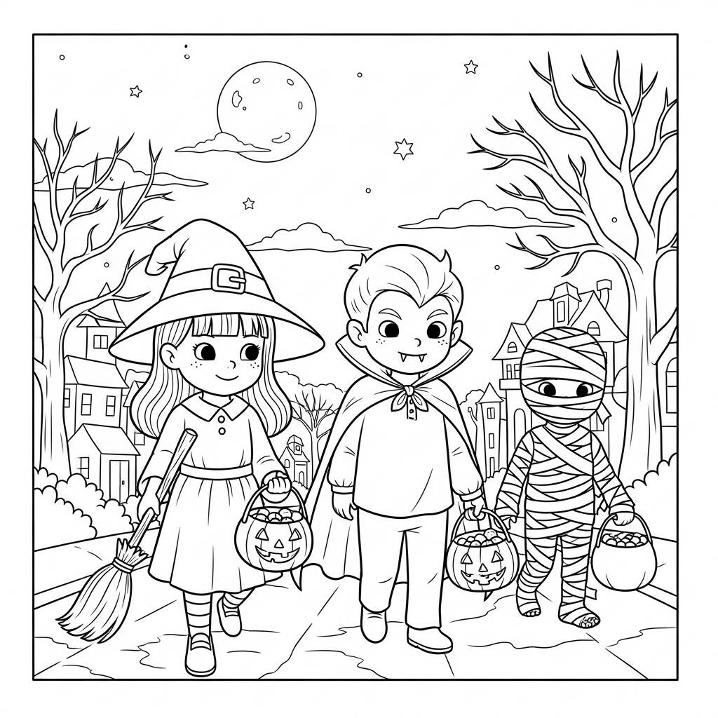 Criancas Fantasiadas (Desenho para Colorir)