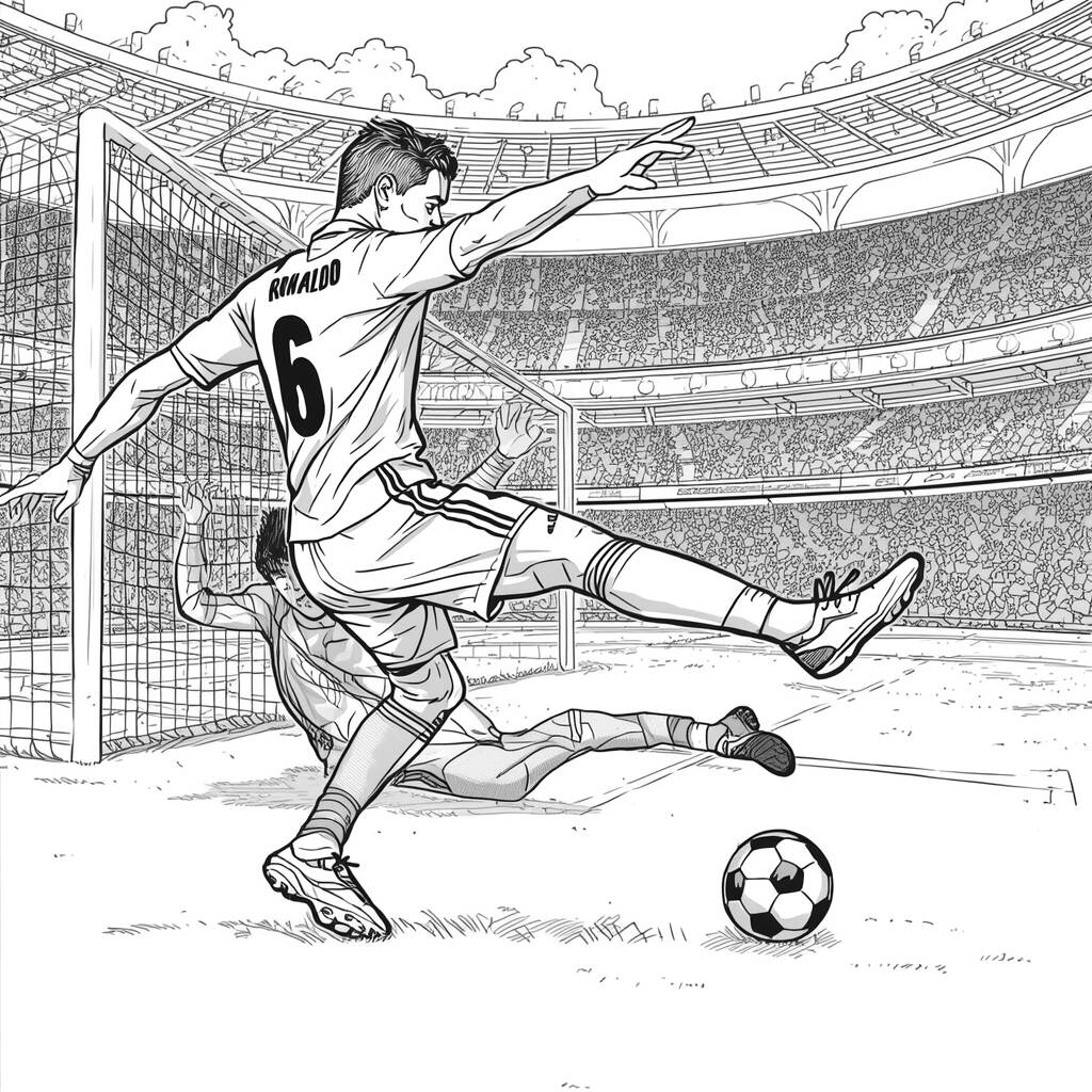 Cristiano Ronaldo Chutando (Desenho para Colorir)