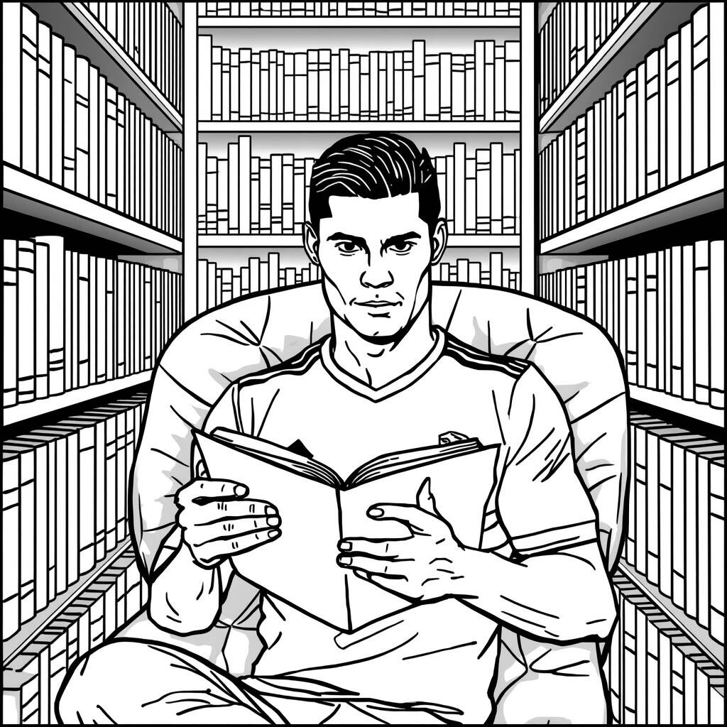 Cristiano Ronaldo e o Livro (Desenho para Colorir)
