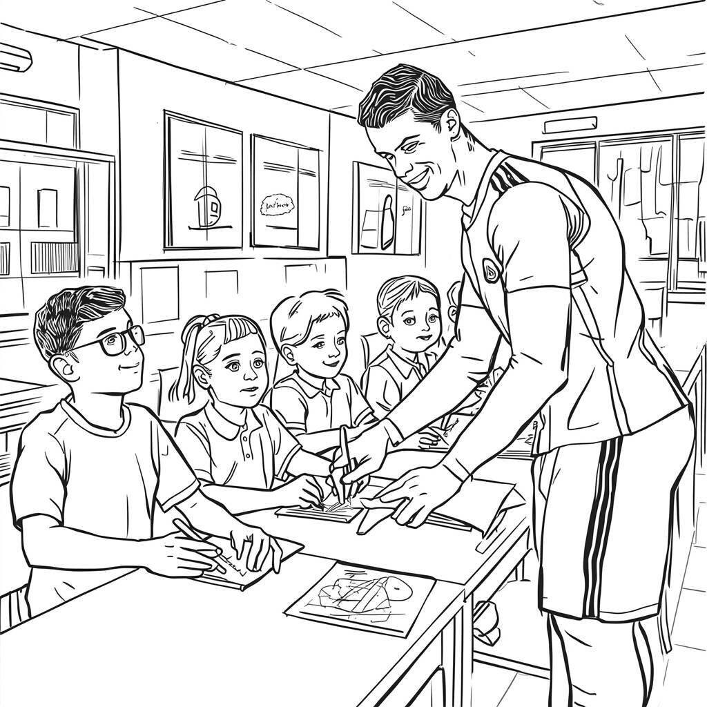 Cristiano Ronaldo na Escola (Desenho para Colorir)