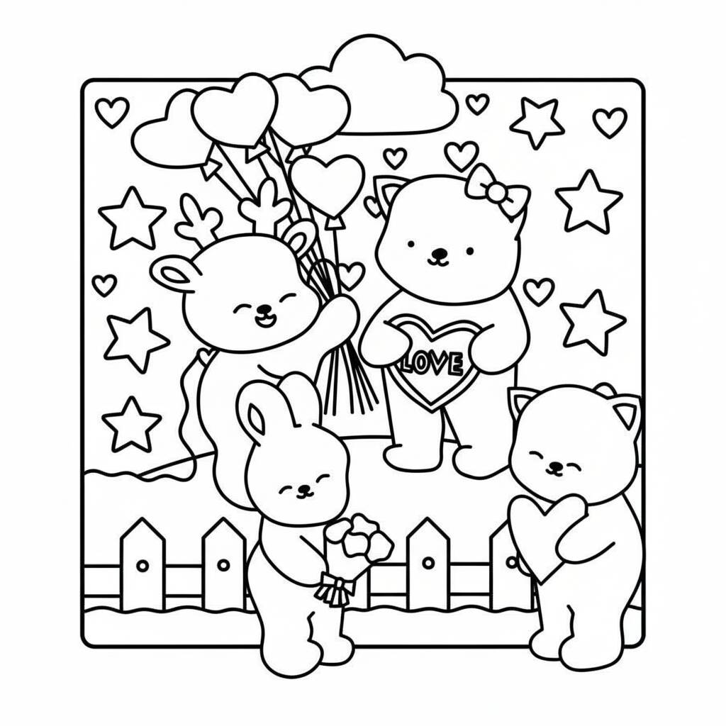 Cozy Friends drawing with cute animals to color