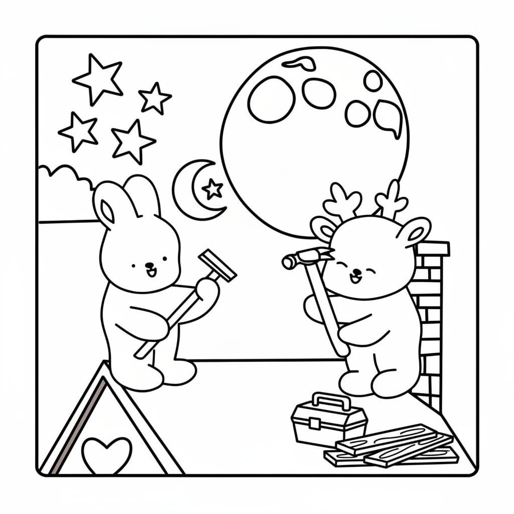 Desenho Cozy Friends na construção para colorir