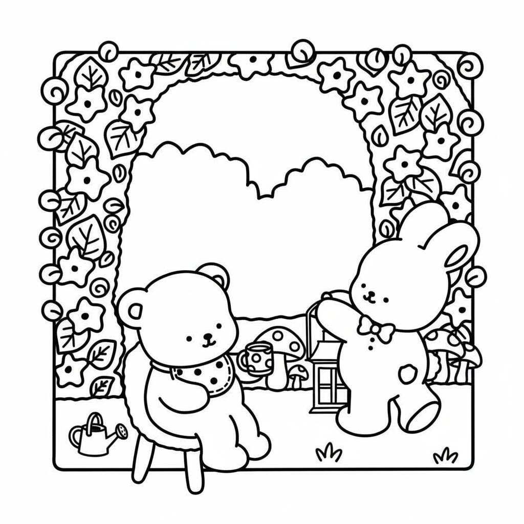 Cozy Friends in the garden coloring page