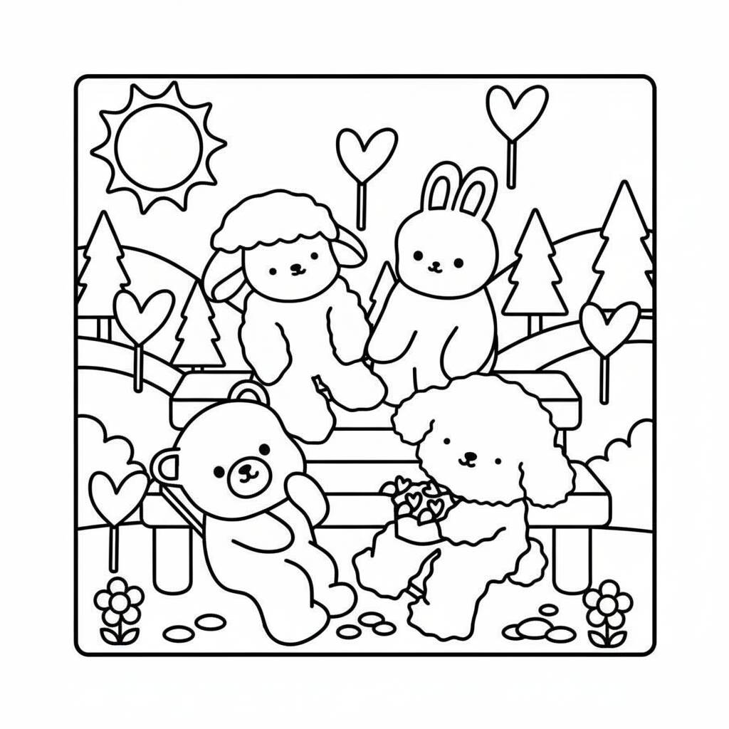 Desenho Cozy Friends no parque para colorir
