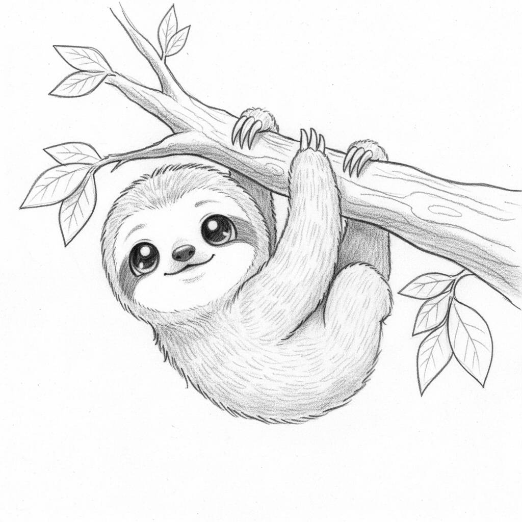 Desenho Fofo: colorir um bicho-preguiça adorável