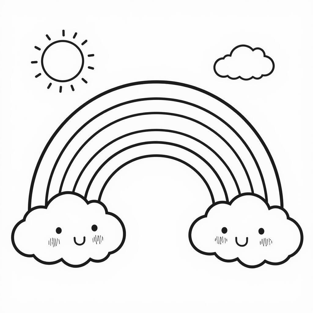 Kawaii Rainbow Coloring Page