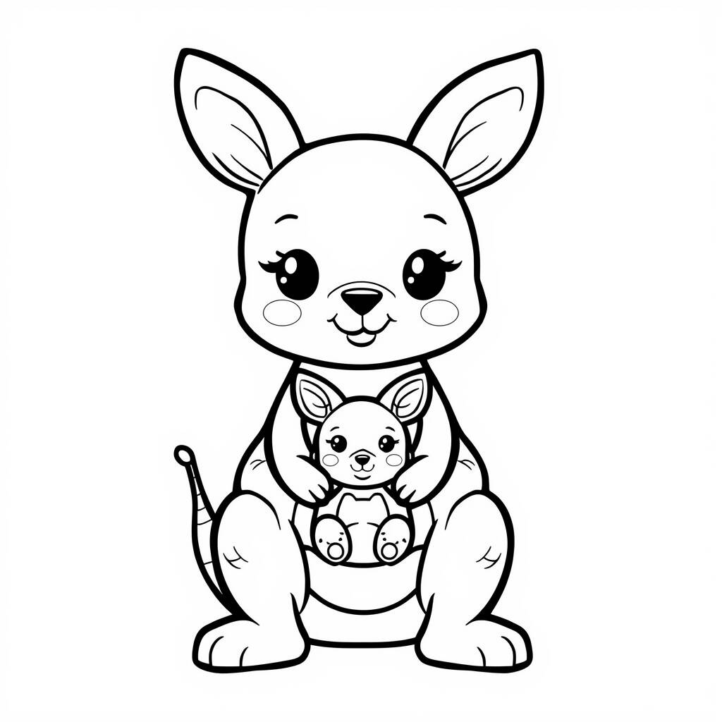 Desenho Kawaii de Canguru para Colorir