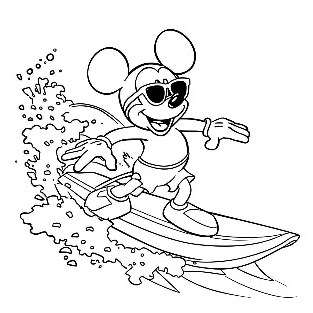 Desenho Mickey Mouse Surfista para Colorir