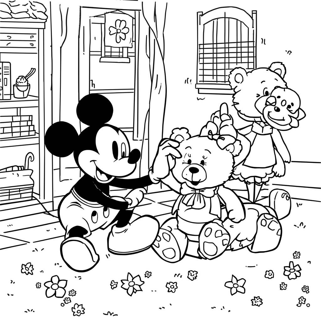 Desenho Mickey Mouse e os ursos para Colorir
