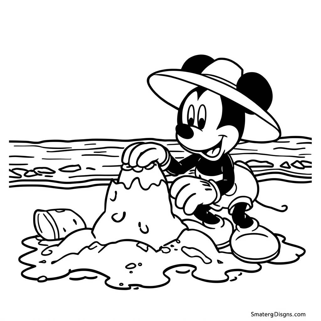 Desenho Mickey Mouse na Praia para Colorir