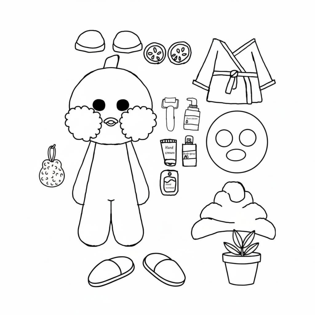 Desenho Paper Duck com itens de spa para colorir