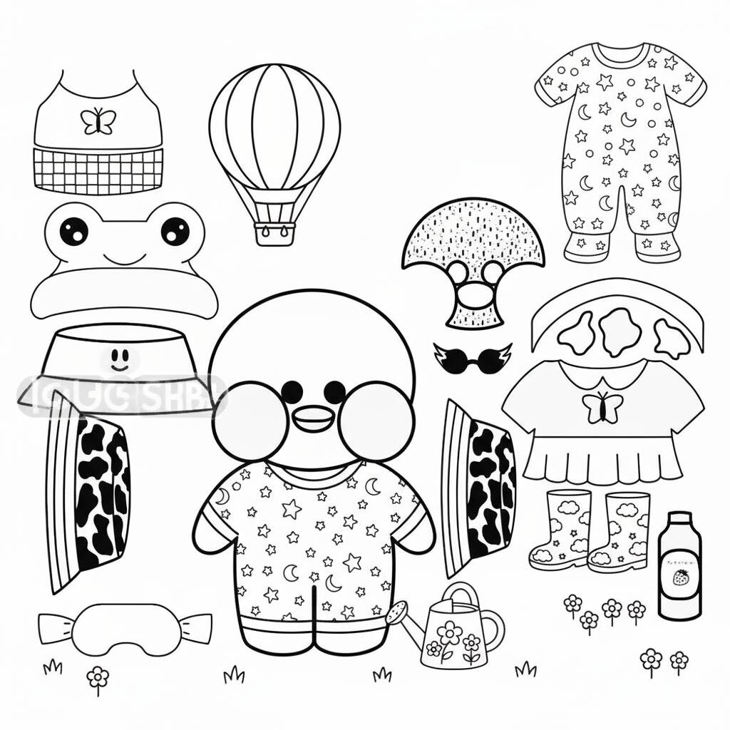 Desenho Paper Duck com roupas e acessórios para colorir (Imprimir)