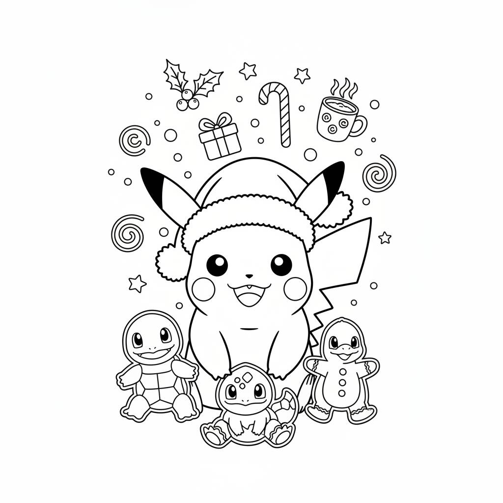 Christmas Pokémon Pikachu coloring page