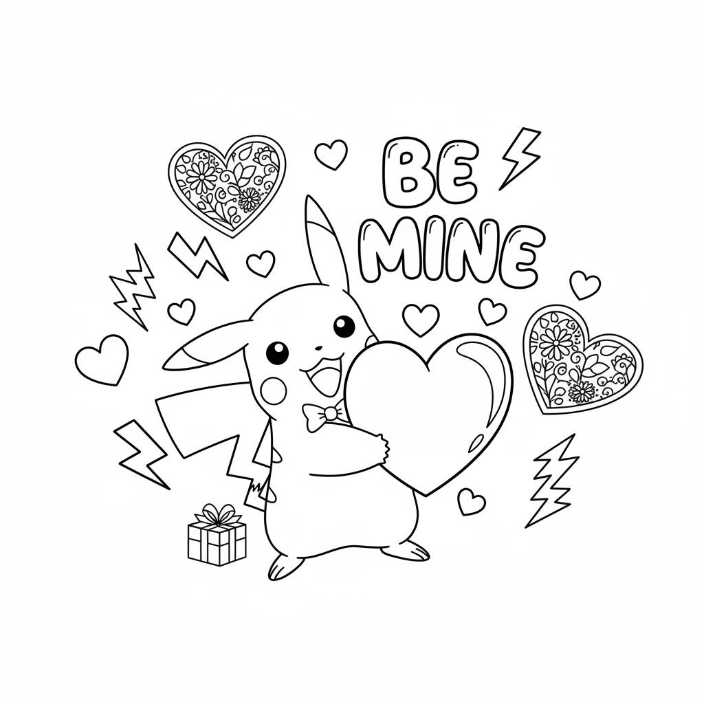 Pokémon Pikachu holding a heart coloring page