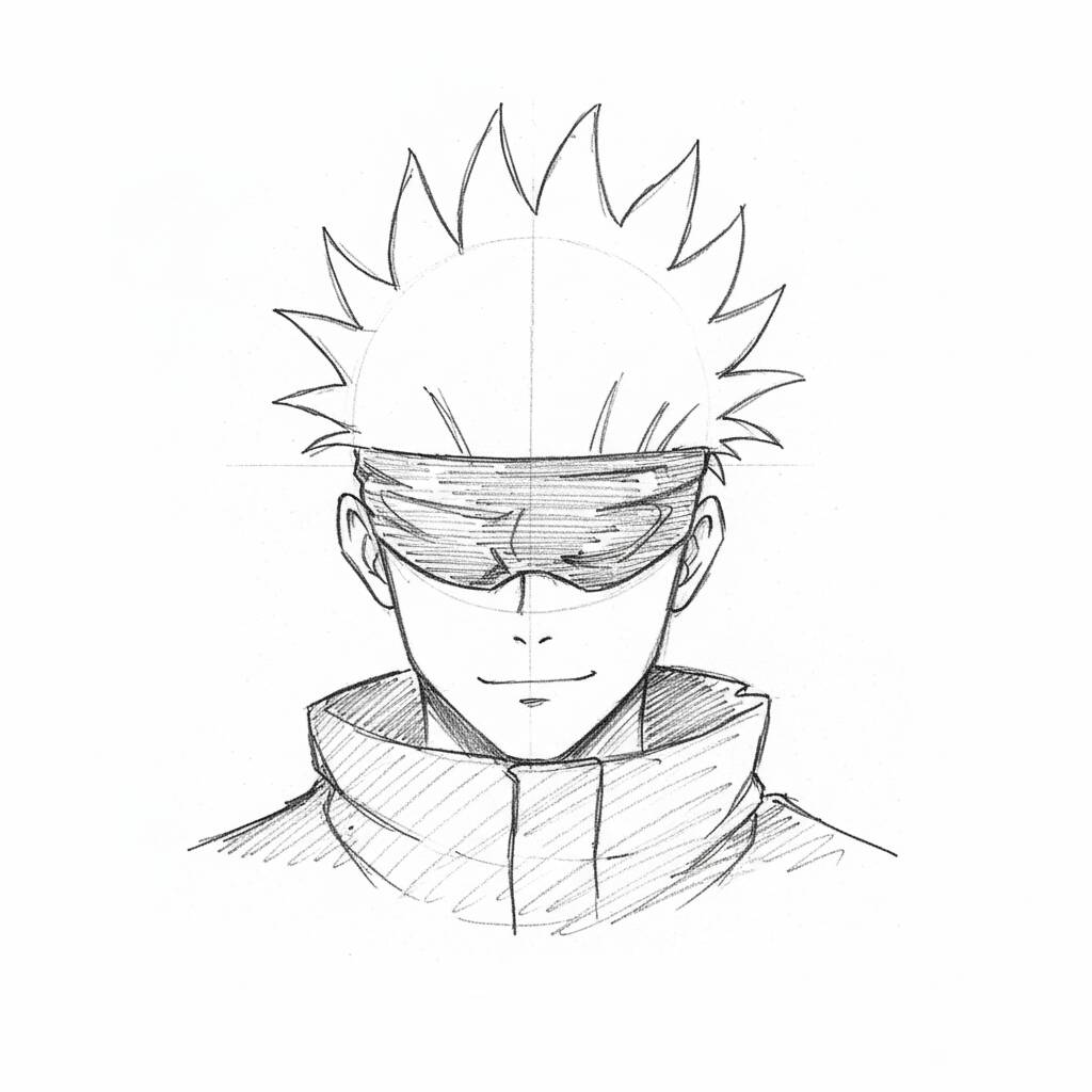 Desenho a lápis do personagem Gojo Satoru do anime