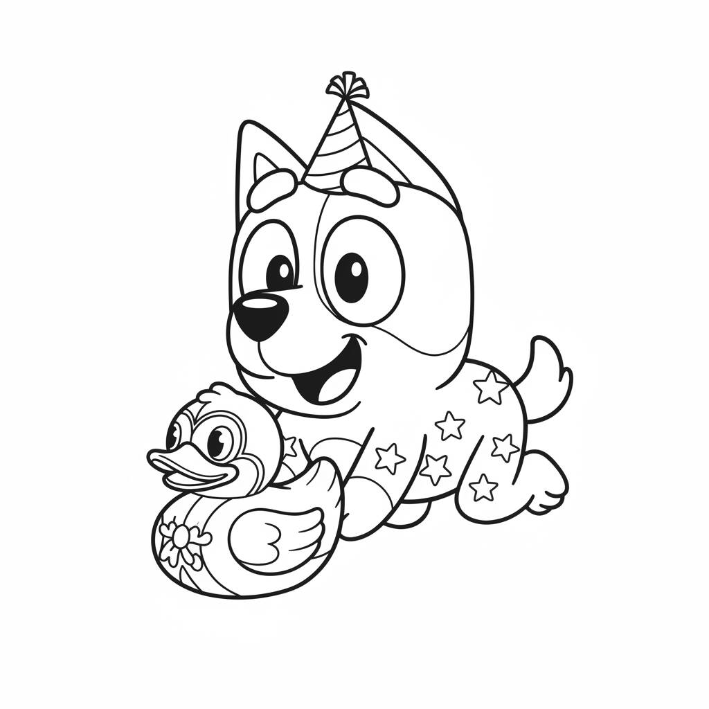 Desenho da Bluey Brincando com o Patinho para colorir (Desenho para Colorir)