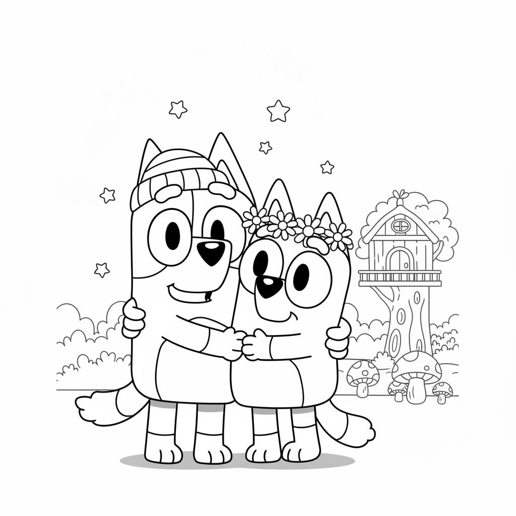 Desenho da Bluey e Bingo Abraçando para colorir (Desenho para Colorir)
