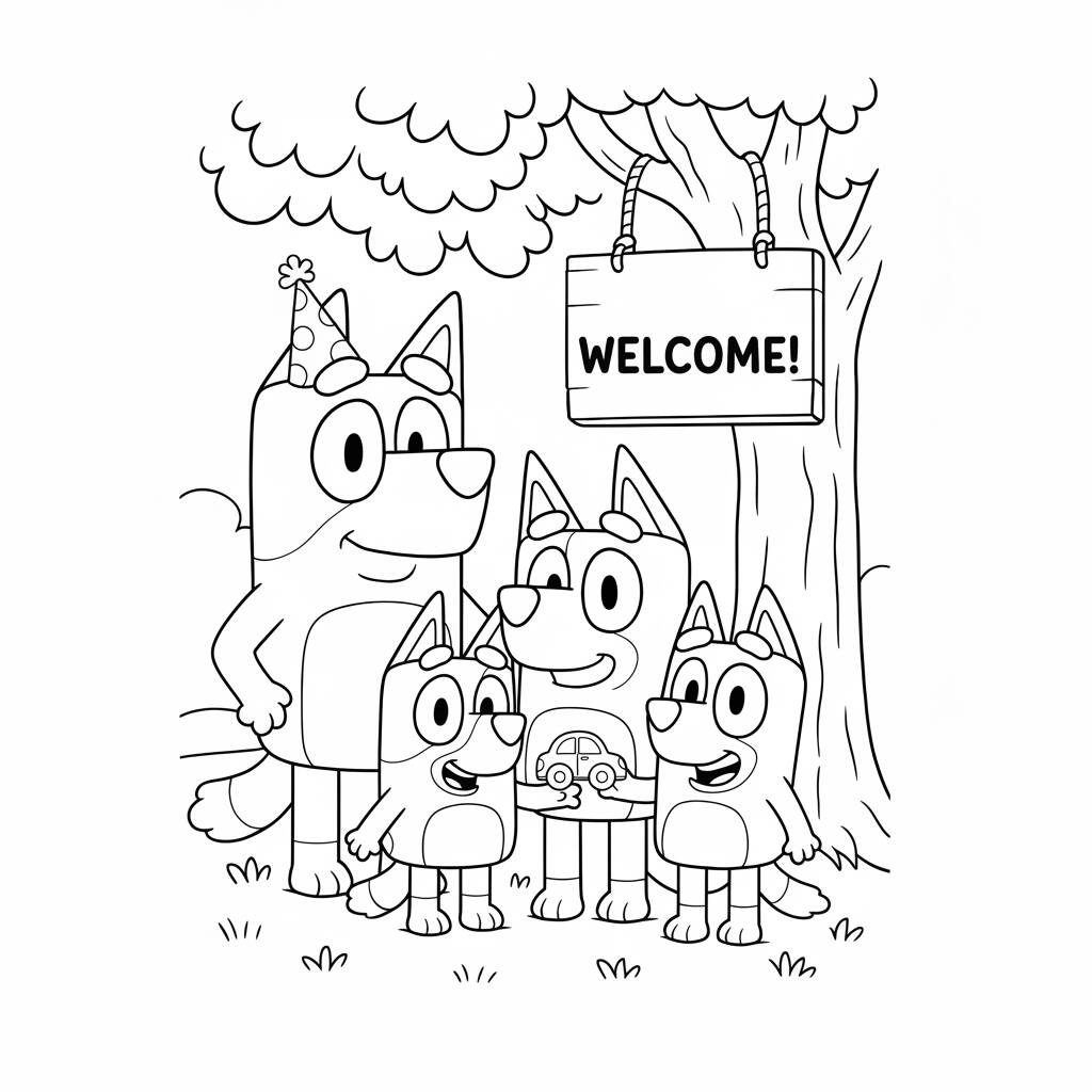 Desenho da Bluey e seus amigos para colorir (Desenho para Colorir)