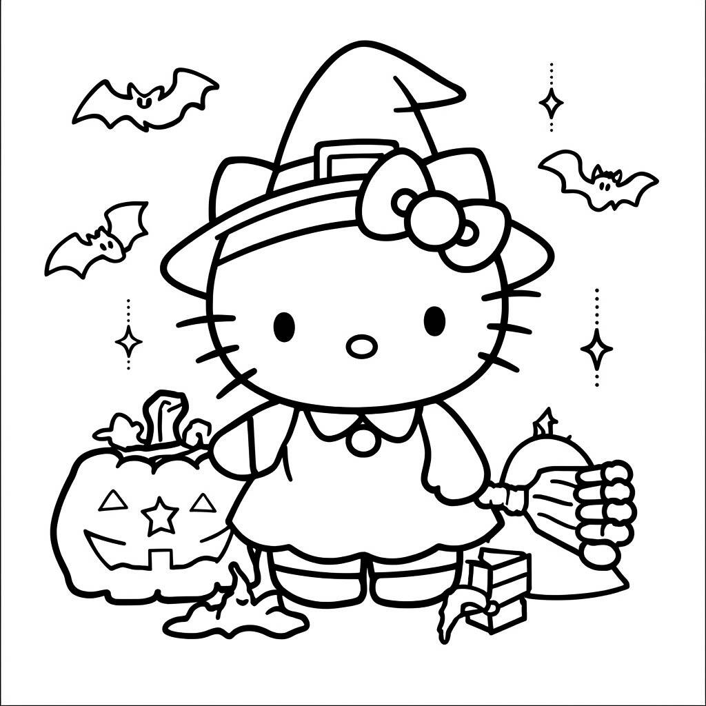 Desenho da Hello Kitty em um Dia de Halloween para Colorir