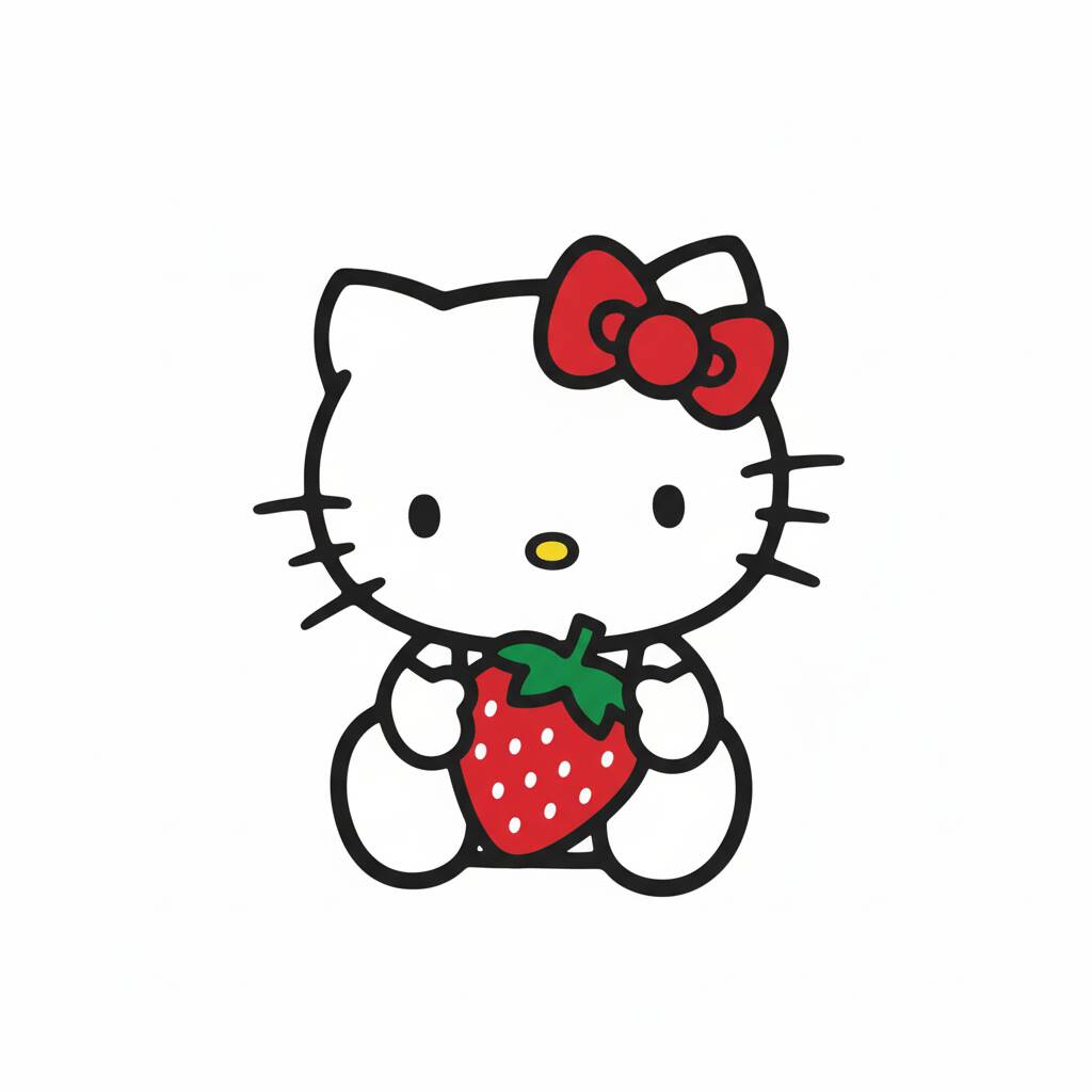 Desenho da Hello Kitty segurando um morango para colorir