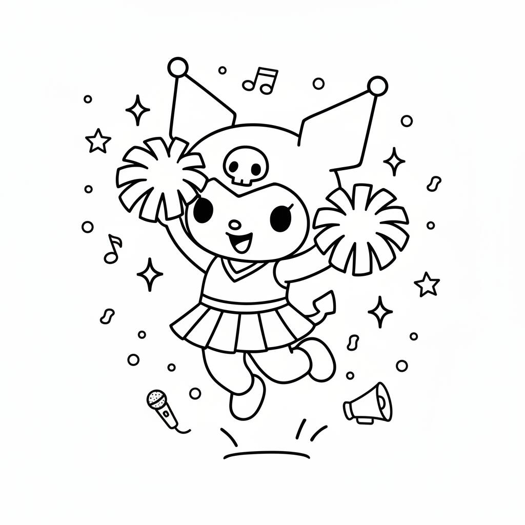 Kuromi coloring page with pompoms
