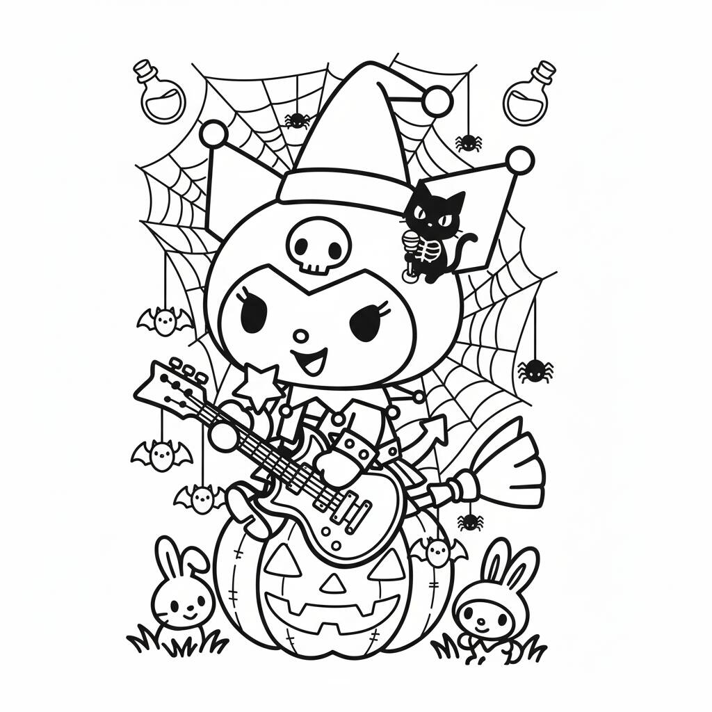 Desenho da Kuromi com tema de Halloween para colorir